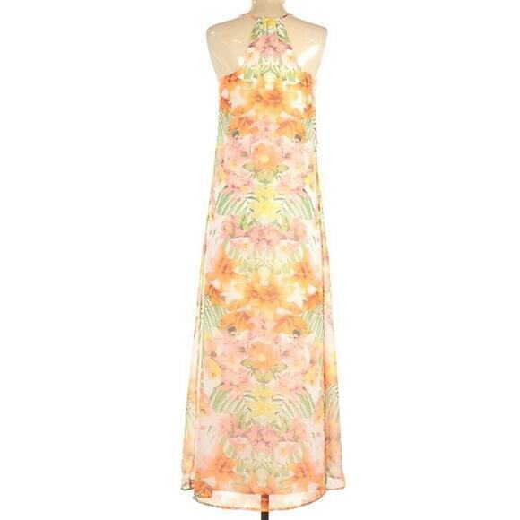 BANANA REPUBLIC Long Dress‎ Maxi Length Size 0 Floral Colorful Tropical Hawaiian - Picture 3 of 7